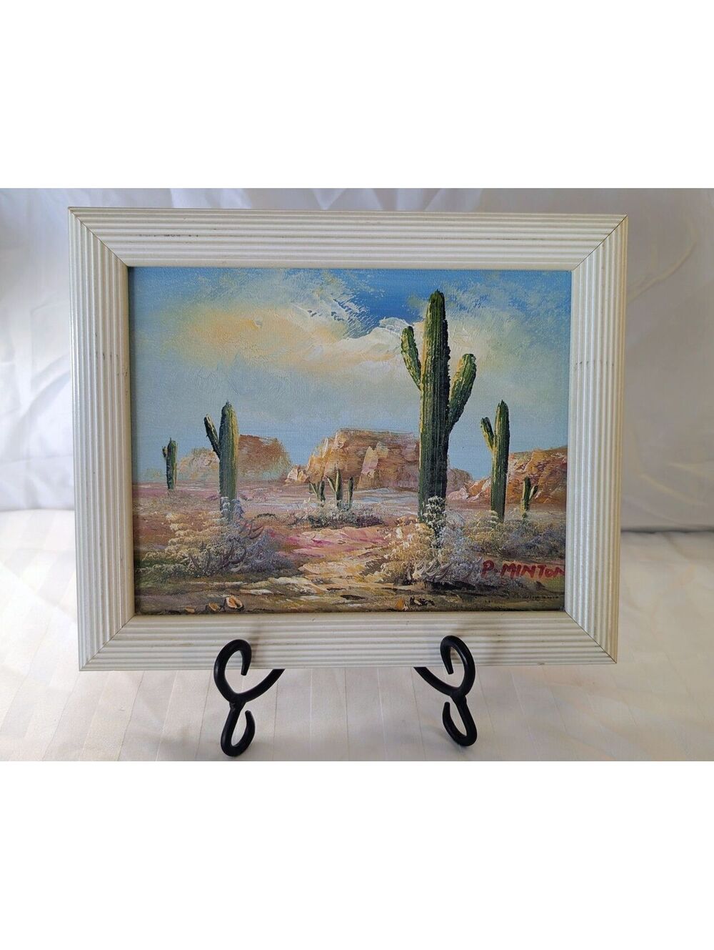 Vintage Mid-Century P. Minton Oil Painting Southwestern Desert Landscape with S.